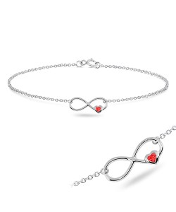 Infinity Symbol with Heart CZ Stone Silver Anklet ANK-320